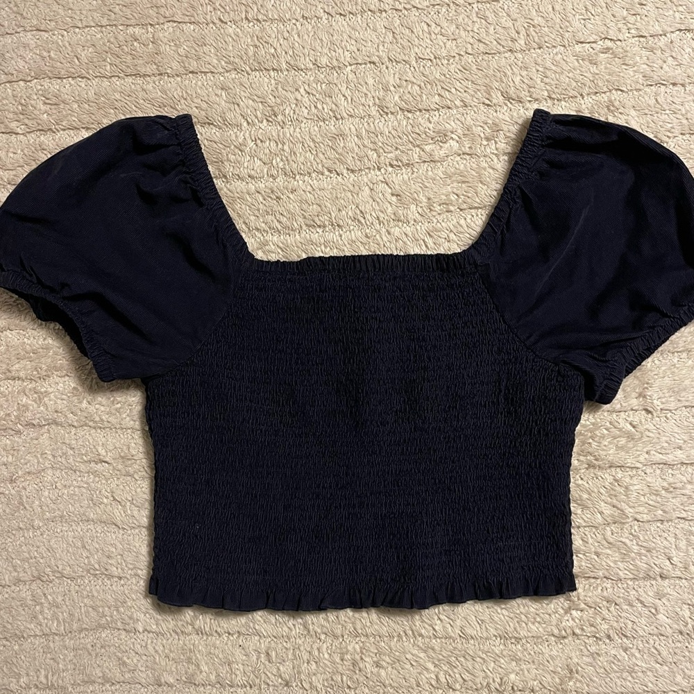 American Eagle Outfitters Navy Puff Sleeve Crop Top